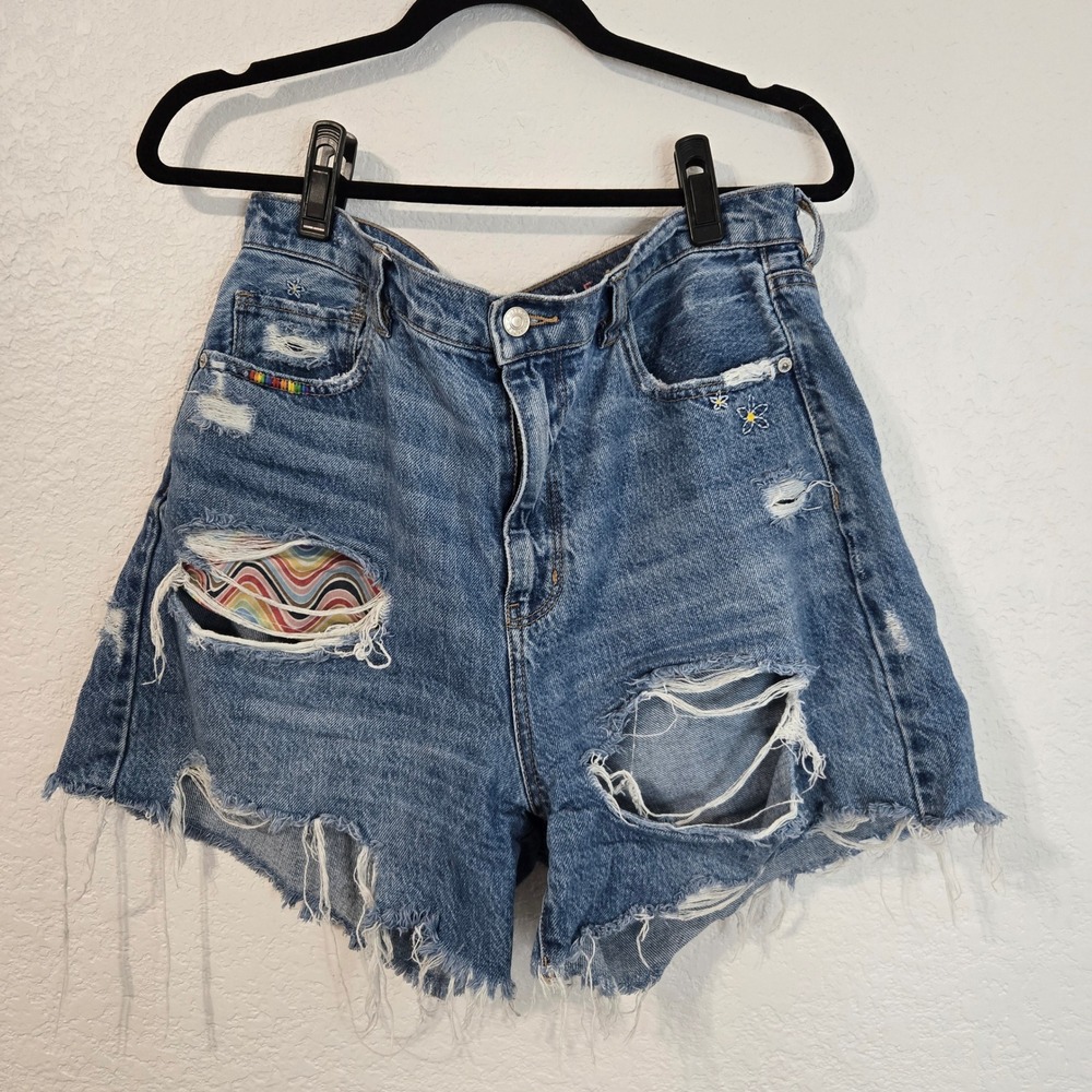 American Eagle Highest Rise Baggy Short Denim Pride Shorts Women's Size 14
